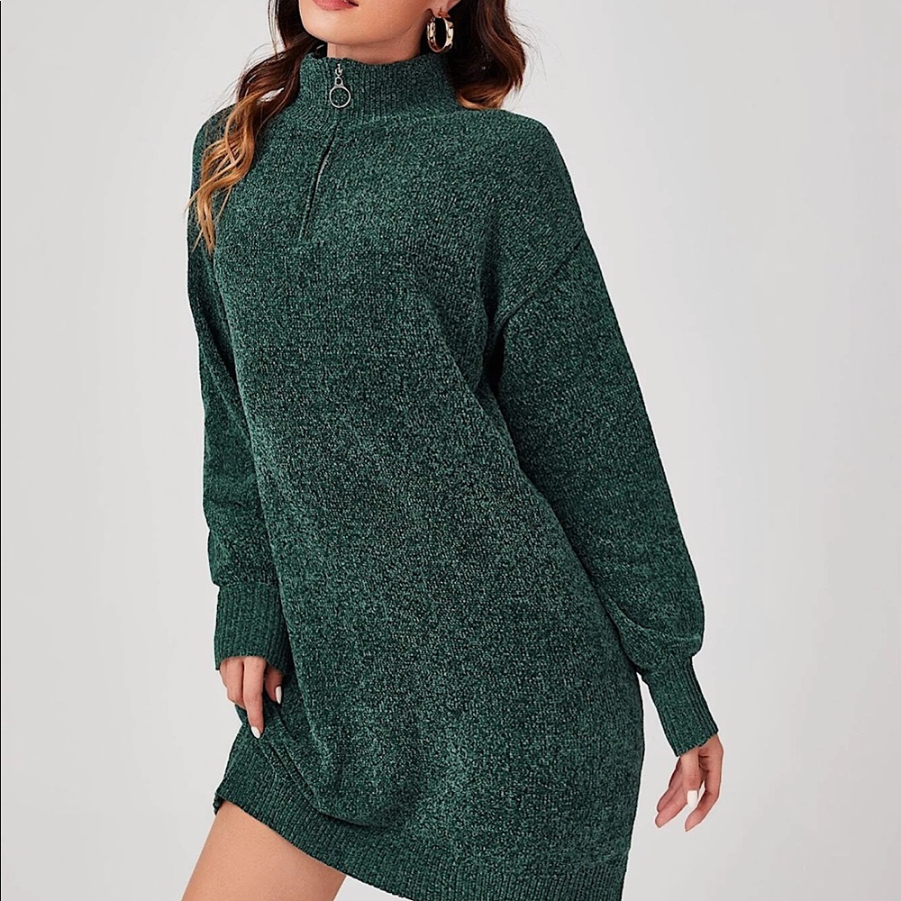 Dark Green Chenille Sweater Dress